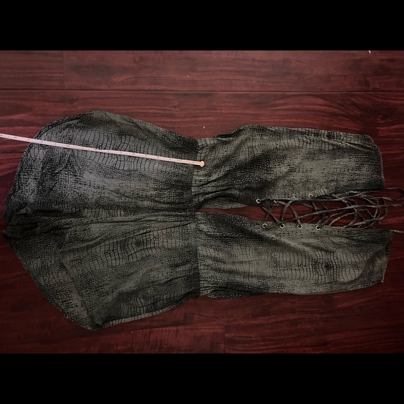 Indah Blue Snake Print Short Romper w/ Lace up Front and Back - Picture 8 of 9